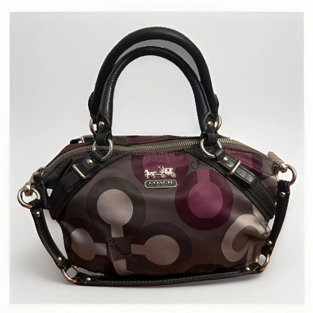 Coach Madison Sophia Sateen Clover Purse Handbag Black Purple Gray 15946